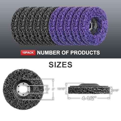 Vantego 10-Pack 4-1/2" Paint Stripping Discs, 5 Purple & 5 Black for Angle Grinder, Efficient Rust, Paint, and Adhesive Removal on Metal and Wood