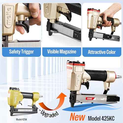 meite 425KC Narrow Crown Stapler, Fits 18 Gauge 1/4" Crown 1/2" to 1" Staples, with Safety Trigger, Heavy Duty Staple Gun for Wood, Furniture, Fabric, Leather, DIY & Professional Use