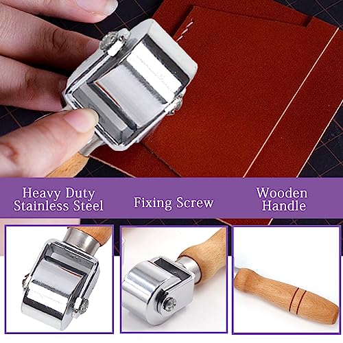 Swpeet 1Pcs 26mm Heavy Duty Leather Press Seam Roller Assortment Kit, Leather Press Laminating Roller Edge Roller Leather Edge Creaser and Smoother Platen Tool for Leather