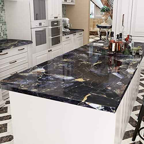 Livelynine Blue Gem Marble Contact Paper Self Adhesive Wallpaper Peel and Stick Countertops for Kitchen Cabinet Table Desk Bathroom Counter Top Covers Waterproof Removable 15.8x78.8 Inch