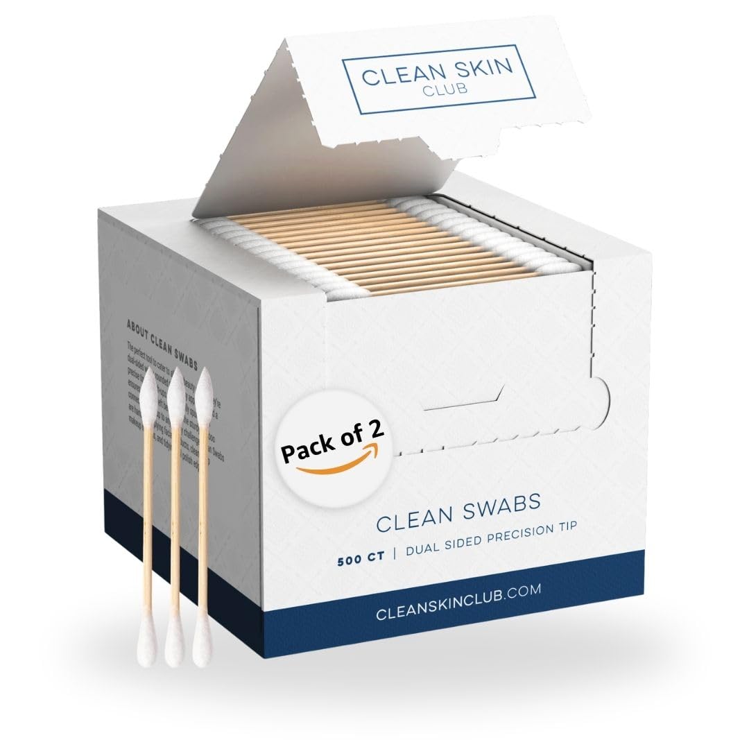 Clean Skin Club Clean Swabs, 2 Pack, 1000 Total Count, One Pointed Tip, Biodegradable + Organic Cotton & Bamboo, Makeup & Nail Polish EyelinerTouch-ups, Ear Cleaning QTips, Sterile, Hypoallergenic