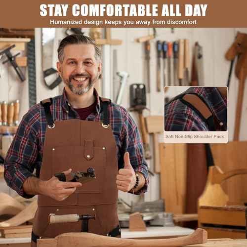 DF DUALFERV Leather Aprons for Men, Heavy Duty Leather Work Apron, Heat- & Flame-Resistant Shop Apron, Woodworking Apron, with Strengthened Pockets and Robust Stitching