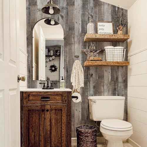 Livebor Gray Shiplap Peel and Stick Wallpaper Wood Contact Paper 17.7¡±x 120¡± Distressed Wood Wallpaper Peel and Stick Wooden Wall Gray Contact Paper Rustic Shiplap Plank for Walls and Countertops