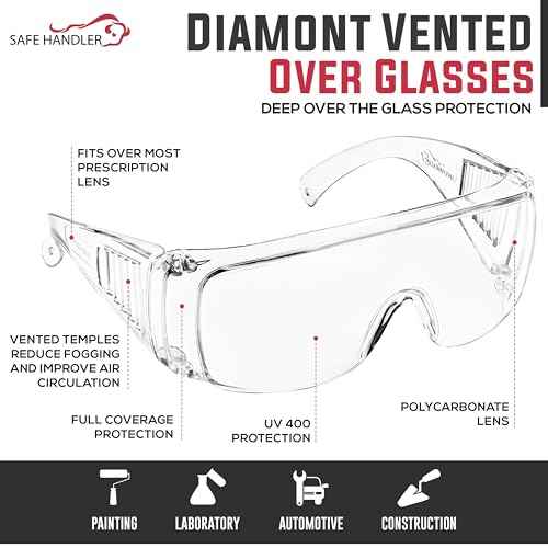 SAFE HANDLER BISON LIFE Diamont Vented Over Glasses Safety Glasses | Meets ANSI Z87.1, Impact Resistant Polycarbonate Lens