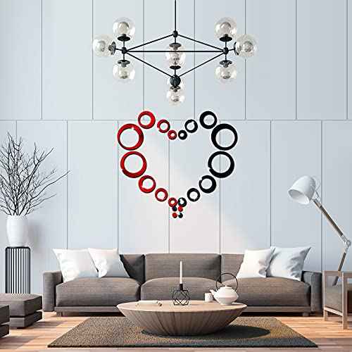 Outus 72 Piece Acrylic Circle Mirror Removable Round Dots Mirror Wall Decals Murals for Home Living Room Bedroom Decor (Red, Black)