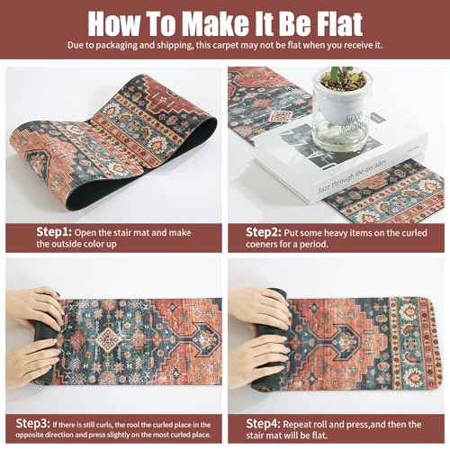 HOMBYS Non-Slip Carpet Stair Treads for Wooden Steps Set of 15, 30"X8" Indoor Stair Runner Extra Slip Resistant Stair Rugs Rubber Safety Mats, Stairway Grip Step Treads RED&Blue