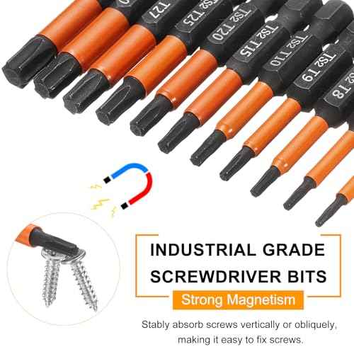 HARFINGTON 3pcs T27 Torx Head Screwdriver Bit 2" (50mm) Long 1/4" Hex Shank Magnetic No Hole Tamper Proof 6 Point Star Screw Driver Drill Bits Phosphate S2 Steel Industrial Power Tools
