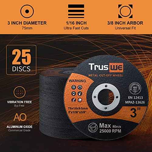 Cut Off Wheels 3 inch 25 Pack - 3¡± x 1/16¡± x 3/8¡± Cut Off Wheel for Metal Stainless Steel Cutting Disc for Angle Grinder Cut-Off Wheel