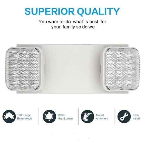 1 Pack LED Emergency Lighting Fixture with 2 LED Heads-Hardwired Adjustable White Commercial Emergency Lights with Battery Backup for Power Failure