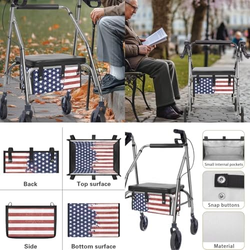 LedBack American Flag Walker Seat Backrest Covers Rollator Walker Replacement Storage Bag for Rollator Seat & Roller Bar Covers