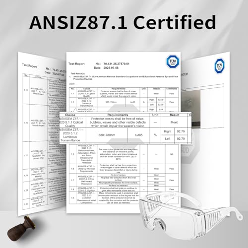 Safety Glasses Over Eyeglasses with Anti-Fog and Scratch Resistant ANSI Z87 Safety Goggles Over Glasses