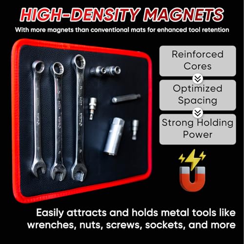 ?Arcomin 3PC Flexible Magnetic Tool Mat & Tray Holder - Magnetic Tool Tray, Flexible Magnetic Mat, PVC & Non-Slip for Garage Workshop, Auto Repair Tools (12.8x9.8/12.6x4/6.3x5.3in)