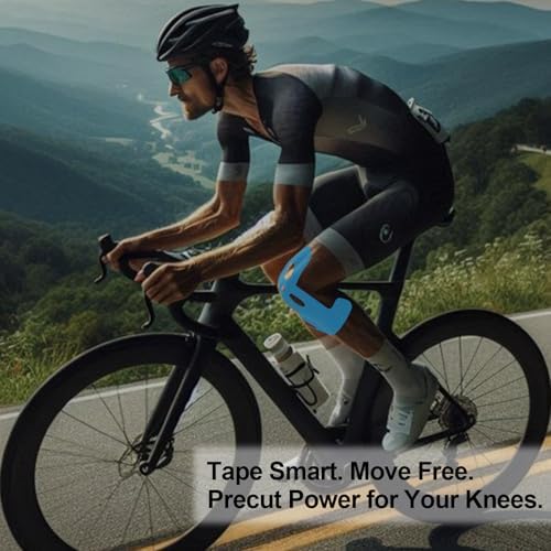 Precut Knee Kinesiology Tape - 22 Pcs Precut Kinesiology Tape for Knees Waterproof Strips Elastic | Breathable Joint Stability Hypoallergenic Latex-Free Tape, Blue