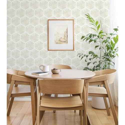 Naphite Modern Peel and Stick Wallpaper Boho Contact Paper Self Adhesive Removable Wallpaper for Bathroom Waterproof Geometric Contact Paper Cabinets Farmhouse Beige Striped Wall Decor 17.3inW 78.7inL
