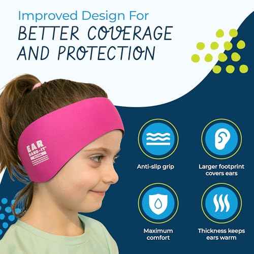 Earvolution Ear Band-It Ultra Premium Swimming Headband and Swimmers Ear Plugs Bundle - Invented by Ear, Nose, and Throat Physician - Made in USA - Custom Anti-Slip Grip Neoprene - Hot Pink - Large