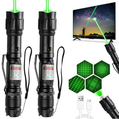 [2 Packs] Professional Rechargeable Green Laser Pointer High Power Green Beam Laser Light Long Distance Range for TV/LED/LCD Screens Tactical Flashlights Presentation Office/Outdoors [004](2)
