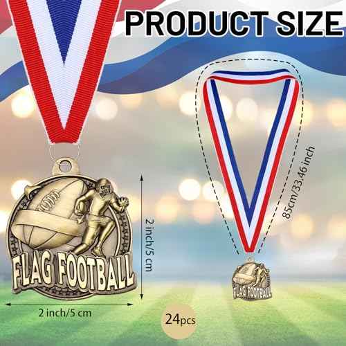 Cunno 24 Pcs Gold Medals Bulk 2 Inch Award Ribbons Sports Themed Metal Medal Trophy for Team Day Tournaments Birthday Party Winner Gifts