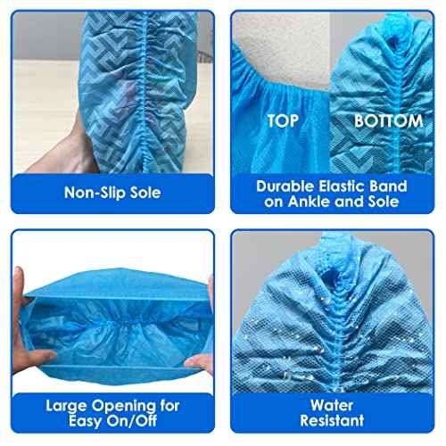 100 Pack Extra Large Blue Shoe Covers Disposable. Non Slip Indoor Reusable Boot Covers. Foot Booties Disposable with Non Skid Treads