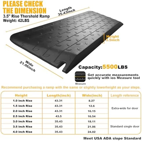 3.5" High Wheelchair Ramp Rubber Threshold Ramps for Wheelchairs for Home, 5500 lbs Weight Capacity, Non-Slip Surface for Wheelchair,Strollers,Scooters Home Doorways Use