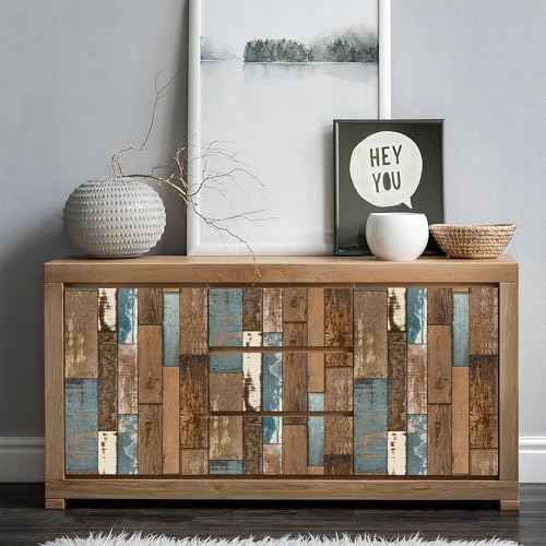 Blue Brown Wood Wallpaper Vintage 17.7"¡¿78.8"Wood Grain Contact Paper Peel and Stick Wallpaper Self Adhesive Removable Wall Paper Wood Contact Paper for Cabinets Furniture Vinyl Waterproof Film