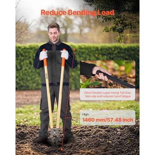VEVOR Post Hole Digger, Heavy Duty Post Hole Digger with Wood Handle, Manual Hole Digger with Scale Markings and Metal Blade, Post Hole Digger Tool for Digging Yard Work Gardening Outdoors, 57.5-Inch