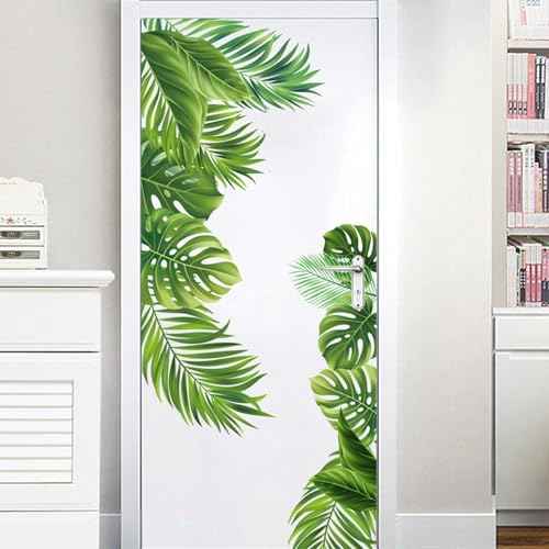 Green Leaf Wall Sticker, Flower, Bird, Jungle, Green Plant Sticker, Peel and Paste Tropical Rainforest Turtle Back Leaf Wall Sticker, Bedroom Porch, Living Room, Bedroom Home Decoration Wall