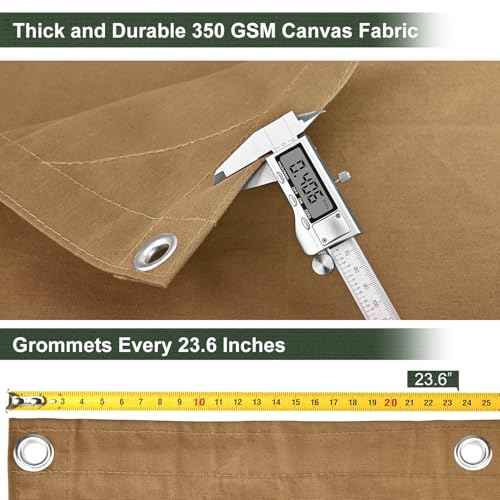 Canvas Tarp 10x12 Feet, 12 Oz Heavy Duty Waterproof with Rustproof Grommets, UV Resistant, Multipurpose Outdoor Tarpaulin for Camping, Canopy, Woodpile, Trailer (Tan)