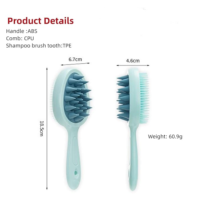 Hair Brush,Double-Sided Silicone Comb Brush for Wet & Dry Hair, Eliminates Knots & Reduces Breakage for All Hair Types, Large Combs for Head Massage and Relaxation,Blue