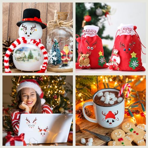 Christmas Reindeer Face Stickers for Crafts, 52 Pcs Christmas Vinyl Reindeer Face Decals for Wall Window Cling DIY Art Door Refrigerator Ornaments Glass Cup Water Bottles Christmas's Party Decorations