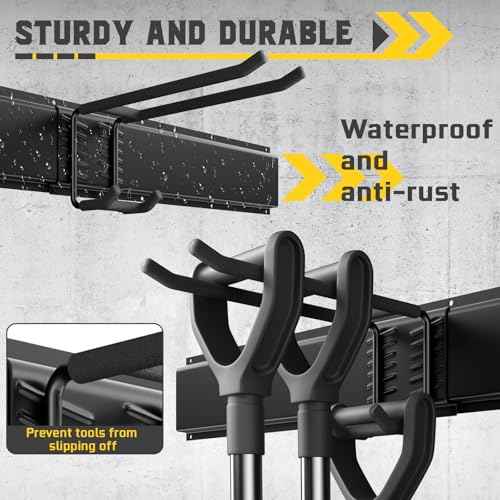 48" Garage Tool Organizer Wall Mount, Garden Tool Organizer, Garages Organizers with Adjustable Hooks, Tool Storage Rack Bearing 440lbs (3 Racks, 9 Hooks)