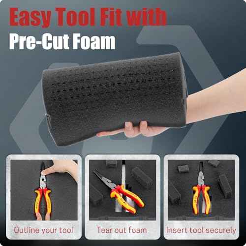 Stackable Tool Box, Portable Tool Storage Case with Pre-Cut Foam and Handle, Electrical Tool Organizer for Workshop, Garage, Household