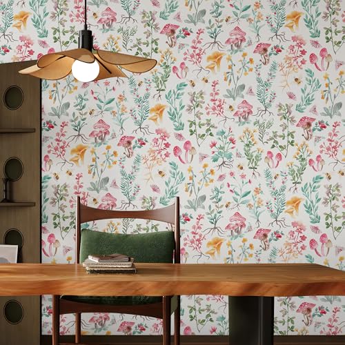 Peel and Stick Wallpaper for Home Decoration Kitchen Mushroom Forest Fantasy Wallpaper Removable Vinyl Self Adhesive Shelf Paper & Drawer Liner Roll House, Workshop & Office 17.3" x 118" SM-570-3