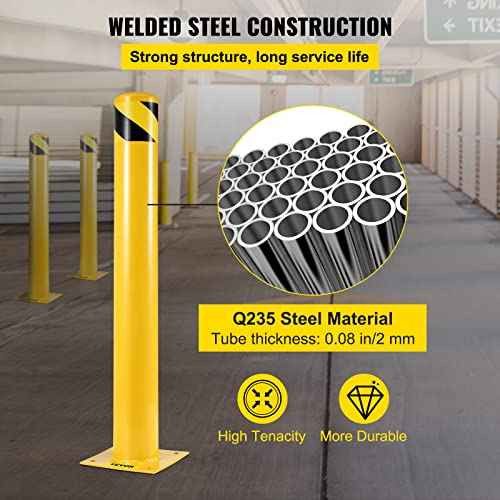 BestEquip Safety Bollard 36-4.5 Safety Barrier Bollard 4-1/2" OD 36" Height Yellow Powder Coat Pipe Steel Safety Barrier with 4 Free Anchor Bolts for Traffic-Sensitive Area