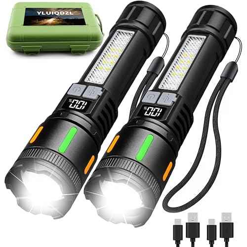 2 Pack High Lumens Rechargeable Flashlights,5 Modes Super Bright Flashlight with LED Battery Powered,Waterproof Flashlight,Zoomable Flash Light for Outdoor Camping