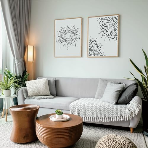 9 Pack 12 x 12 Inch Large Mandala Stencils, Furniture and Wall Mandala Stencils for Crafts Reusable for Wood, Canvas, Fabric and Spray Painting