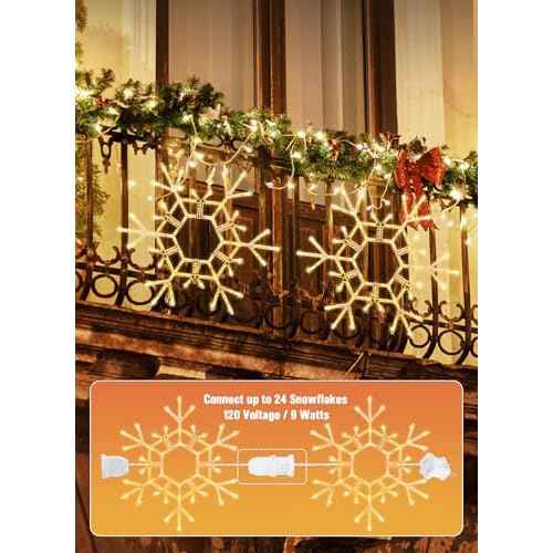 Brightown Christmas Snowflake Lights Outdoor, 108 LED 36" Folding Big Snowflake Hanging Lights, Waterproof Christmas Decorations for Window, Indoor House, Porch, Eave, Pergola, Warm White