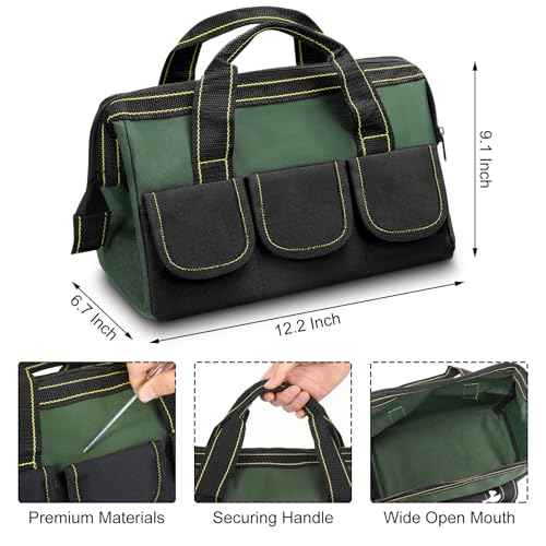 Silkfly 6 Pcs Tool Bag for Men Women Heavy Duty Tool Tote with Waterproof Hard Bottom Multi Pockets Large Mouth Organizer for Various Worker Electrician Carpenter Mechanic(13 Inch,Blue Green Red)