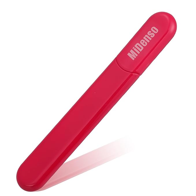 Premium Particular Glass Nail File with Case, Both Sided Filer, Crystal Beauty Nail File, Salon Nail Shine, Top Christmas Stocking Gift Idea for Women, Carmine Red