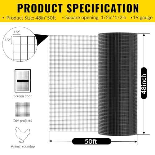 Hardware Cloth PVC Coated Wire Mesh 48'' x 50' 1/2inch Mesh Black Vinyl Coated Fence Chicken Wire Fencing 19 Gauge Chain Link Fence for Chicken Coop, Animal Control,Gutter Guard, and Home Improvement