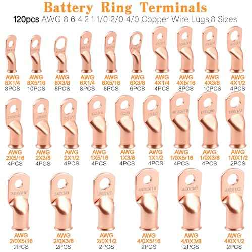 240Pcs Battery Cable Terminals Crimp Connector AWG8 4 6 2 1 1/0 2/0 4/0 Gauge 1/4 5/16 3/8 1/2 inch Copper Ring Lugs Wire Ends Assortment with 3:1 Heat Shrink Tube kit in Two-Side Box