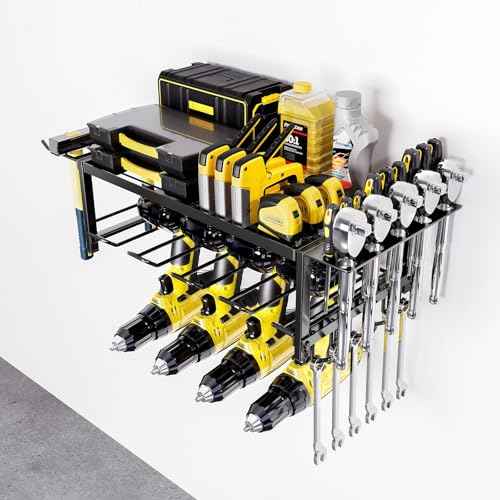 Power Tool Organizer, 2-Layer Metal Wall Mount Storage Rack, Tool Holder for Garage Workshop