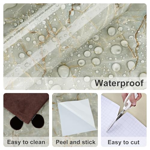 Green Marble Contact Paper for Countertops Waterproof Green Gold Marble Wallpaper Peel and Stick Glossy Granite Contact Paper for Bathroom Kitchen Backsplash Cabinets Table Cyan Vinyl Decor