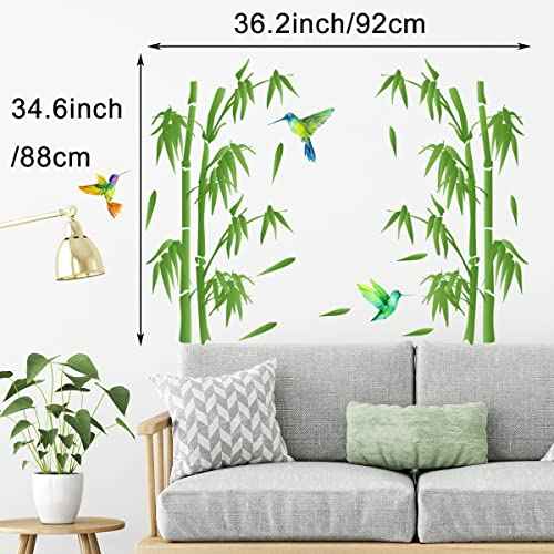 Bamboo Forest Wall Art Decal Nature Green Plant with Flying Birds Wall Stickers 36x34inch Removable Vinyl Wall Mural for Living Room Bedroom Classroom Office Decoration