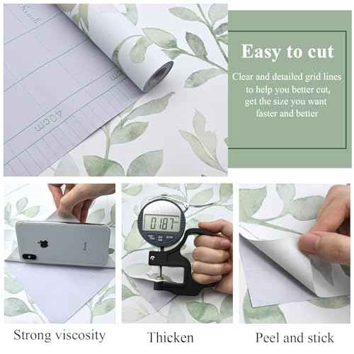 MelunMer Modern Leaf Peel and Stick Wallpaper Boho Green Contact Paper for Cabinets Self-Adhesive Removable Wallpaper for Bedroom Decor Botanical Contact Paper Bathroom Waterproof 78.8inL17.3inW
