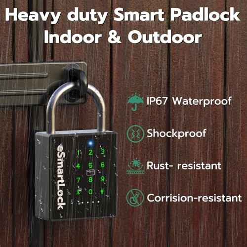 New Smart Padlock with Key, Heavy Duty Combination Padlock, RFID Pad Lock with Codes Bluetooth APP Access, Outdoor Waterproof Electronic Key Lock for Gate Fence Shed Locker Garage Garden