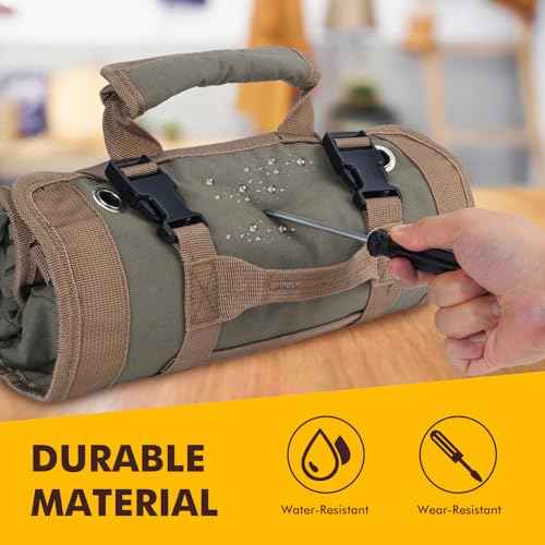 Roll Up Tool Bag Organizer, Portable Tool Roll Organizer Bag, Waterproof Oxford Cloth Tool Pouch with Handle and 6 Pockets, Perfect for Home, Electrician (Green)