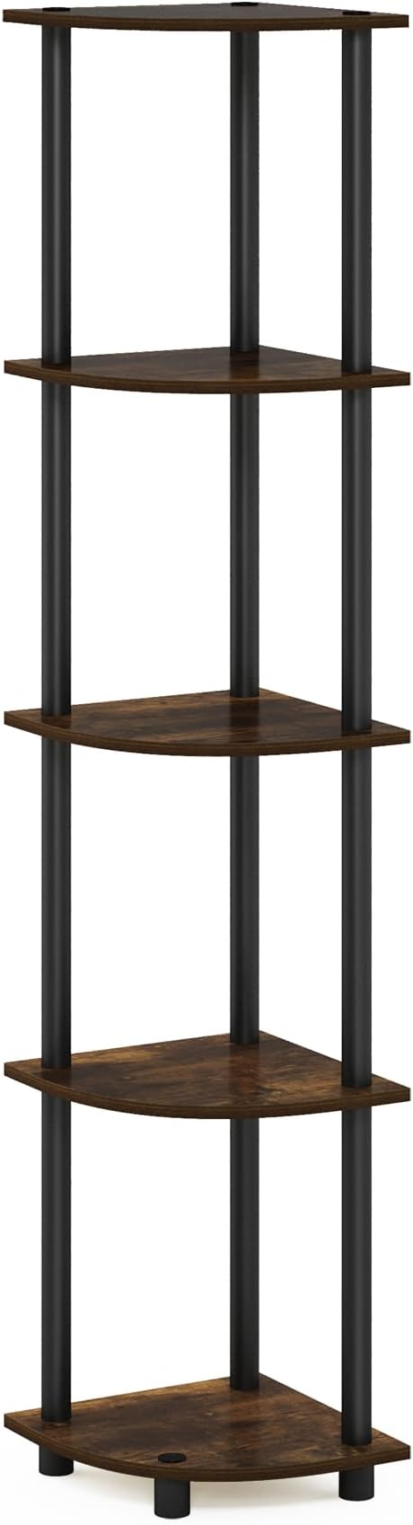 Furinno TURN-N-TUBE Corner Shelf, 5-Tier Corner Bookshelf, Open Storage Shelves, for Organization and Storage, Living Room, Home Office, Garage, Bedroom, Amber Pine