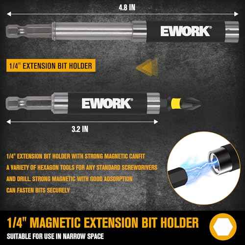 EWORK Screwdriver Bit Set 1/4 Hex Shank S2 Alloy Steel 29-Piece Magnetic Screwdriver Bits for Impact Driver with Tough Case