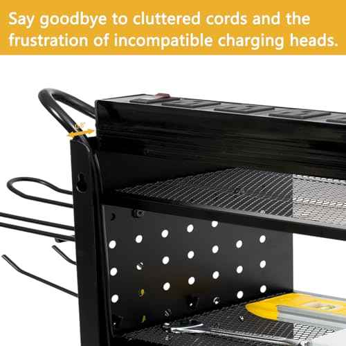 Modular Power Tool Organizer Wall Mount with Charging Station,8 Outlets,4-Layer,6 Drill Holders,4 Hooks,Metal drill holder wall mount,6.5ft Cord,Garage,Workbench,Workshop,Black