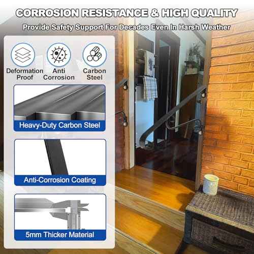 21.7" Outdoor Stair Handrails,1-2 Steps Stairs Rails-Wall Mounted Wrought Iron Hand Railing-Staircase Grab Rail-Heavy Duty Metal Art Handrail for Outdoor Steps-Porch Garage-Anti-Corrosion Carbon Steel